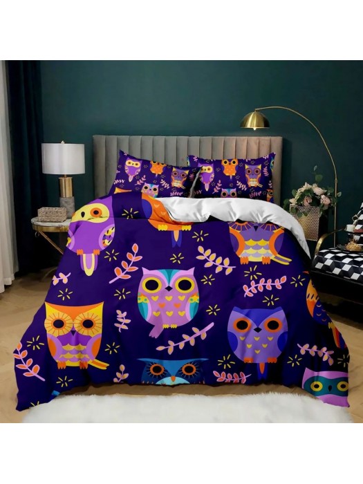 Set Copri Piumone Lenzuolo Federe Copripiumino Gufi Owls Duvet Cover BED0054O